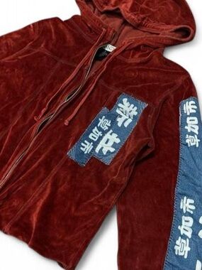Y2K vintage Riley velour denim Asian hoodie